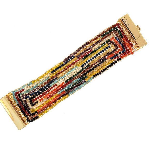 Multicolored Hand Made Gold Crochet Rainbow Cuff - Picture 5 of 8